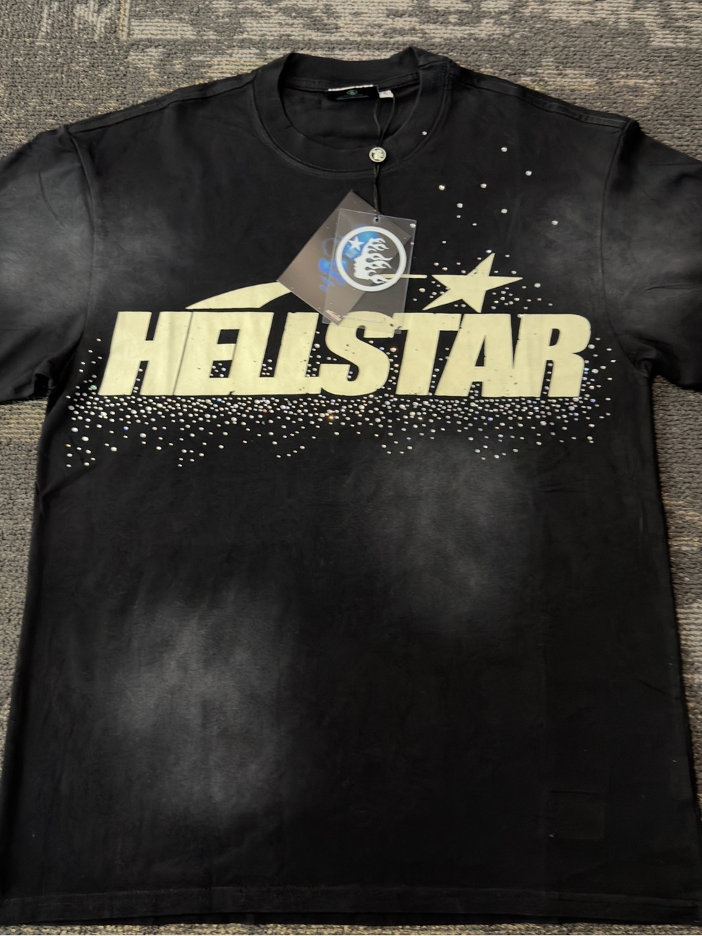 Hellstar Black Rhinestone Short Sleeve Logo Tee